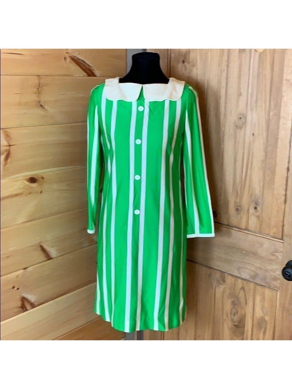 Vintage Go-go shift dress Green & white stripe